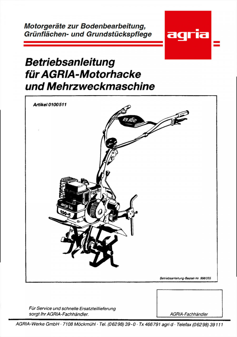 Agria Motorhacke und Mehrzweckmaschine Betriebsanleitung