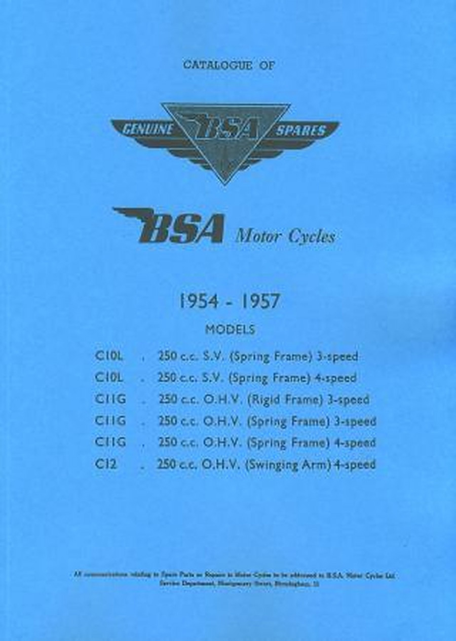 BSA 250 ccm SV und OHV Modelle C 10 L u. C 11 G, C 12 ab 1954 (Rigid u. Spring Frame) Ersatzteilkatalog