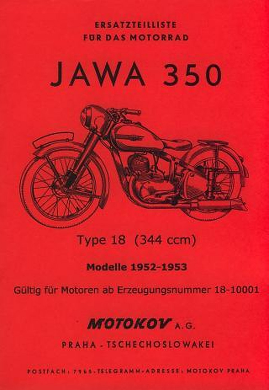 Jawa 350 Type 18, Modelle 1952-1953 Ersatzteilkatalog