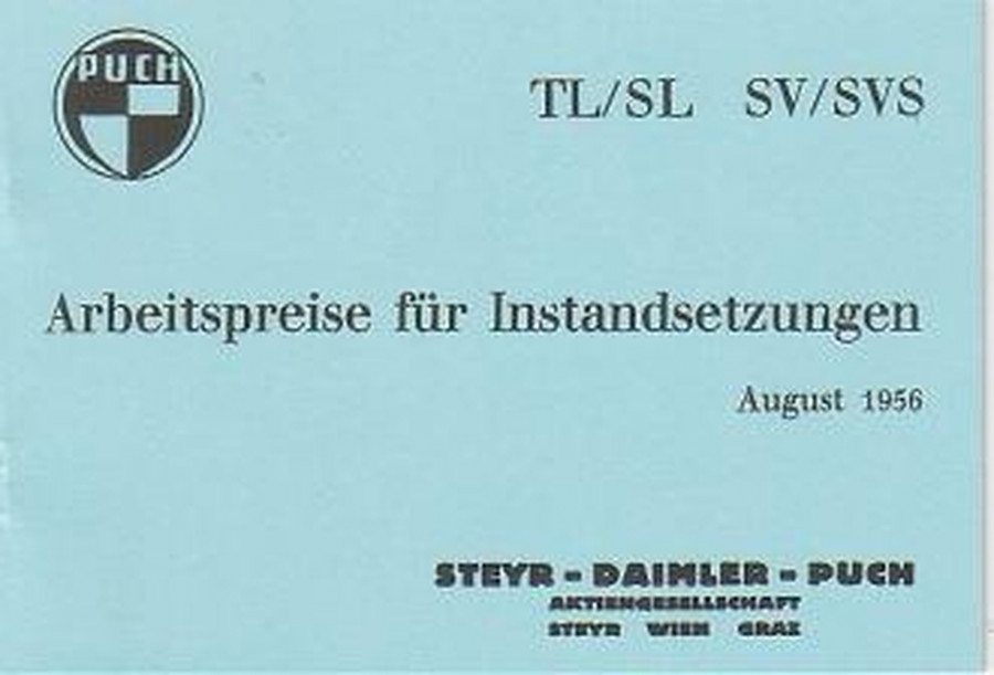 Puch 125/150 TL und SL, 125 und 175 SV/S, Arbeitspreise für Instandsetzung
