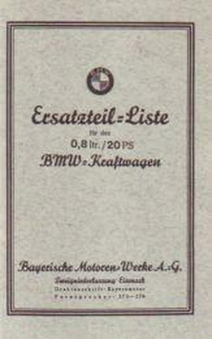 BMW 0.8 L - 20 PS Ersatzteilkatalog