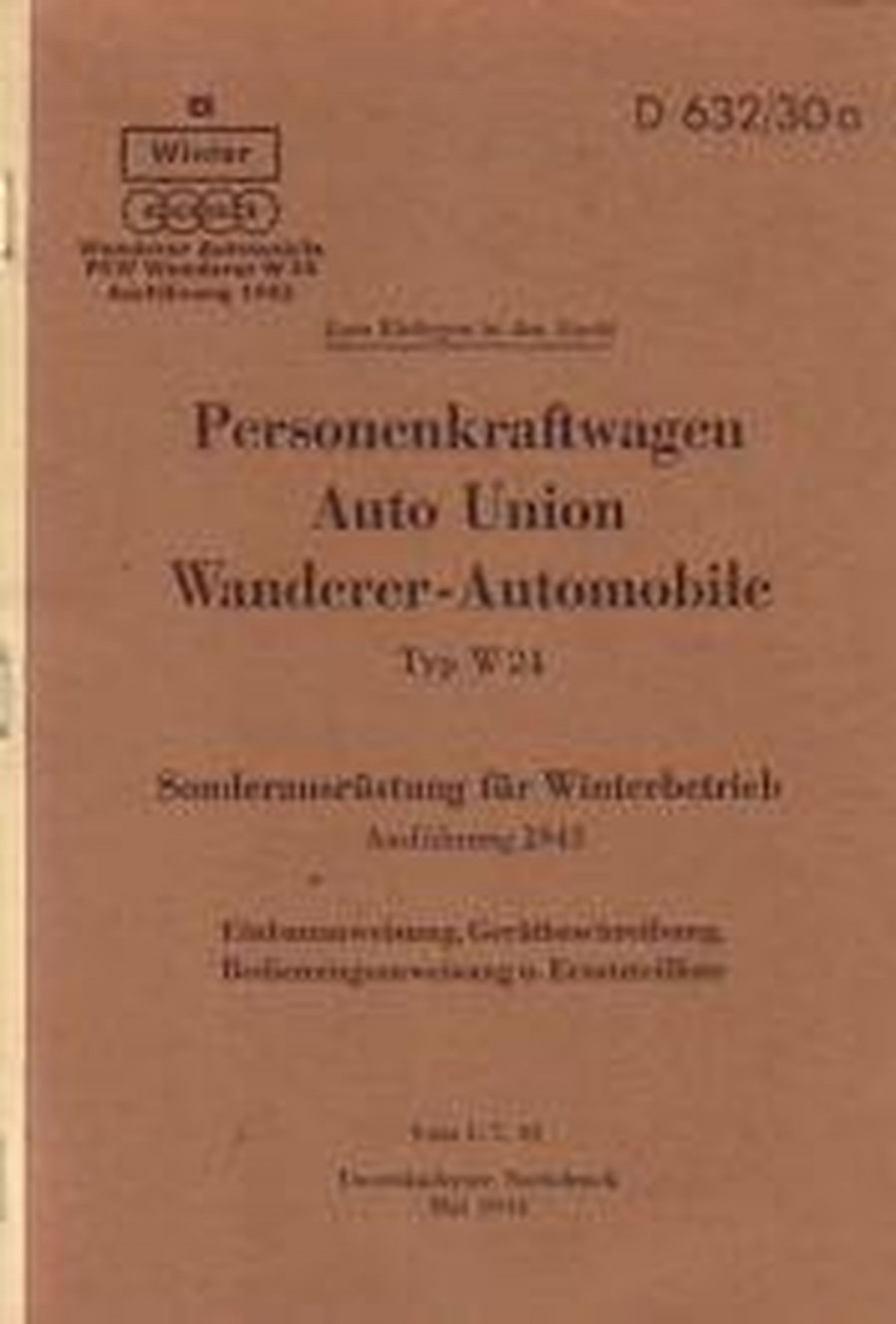 Wanderer W 24 Betriebsanleitung und Ersatzteilkatalog
