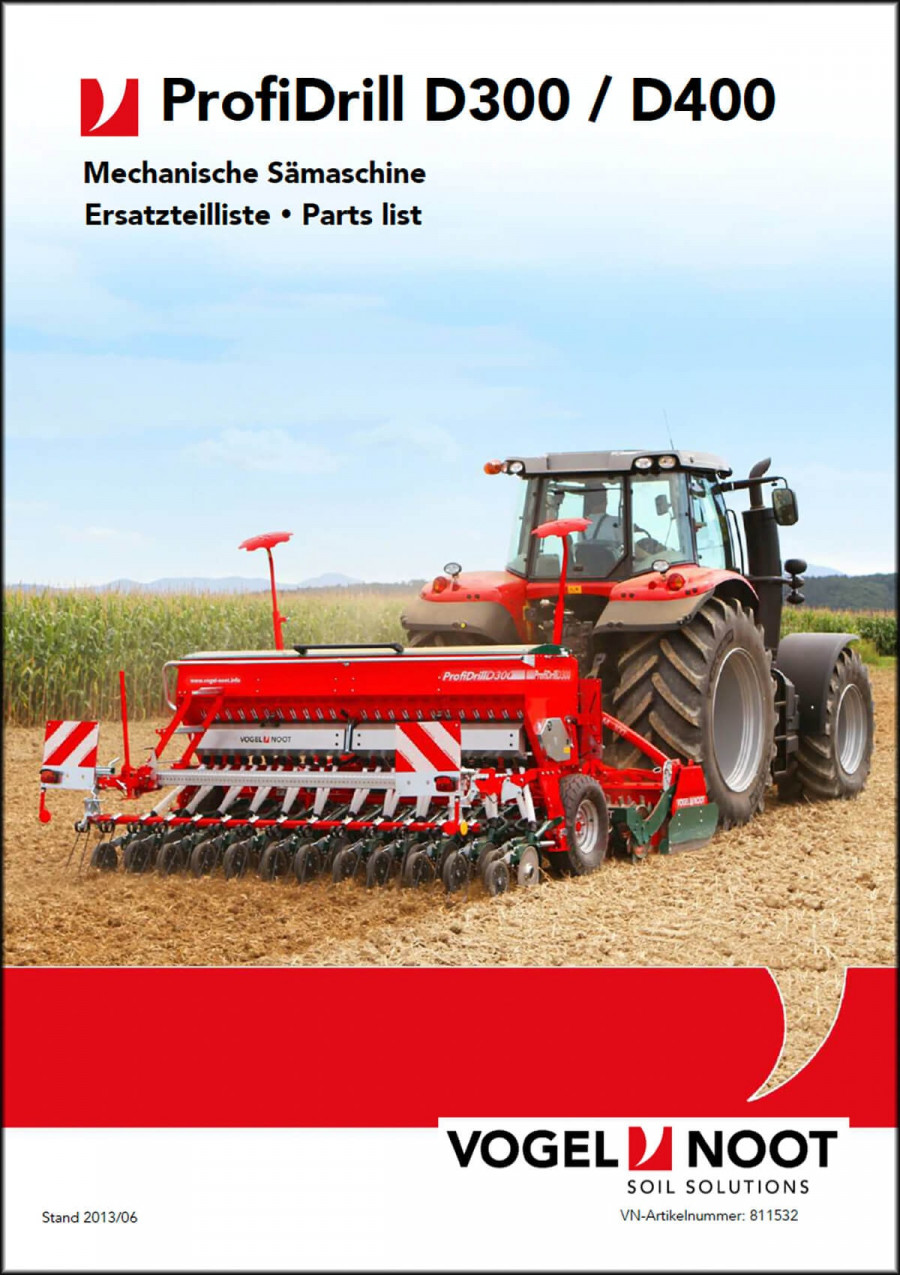 Vogel & Noot ProfiDrill D300 und D400 Mechanische Sämaschine Ersatzteilliste