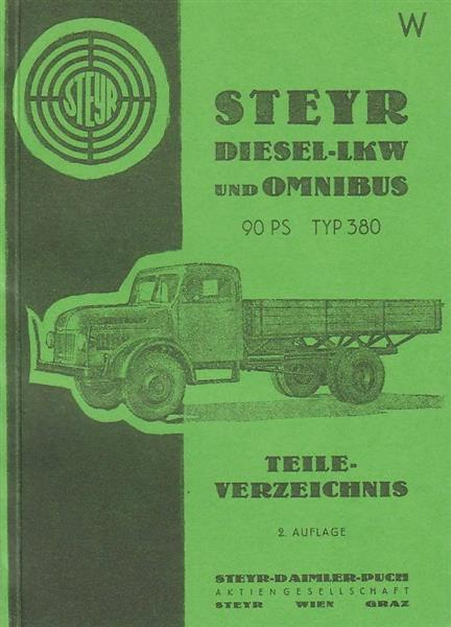 Steyr 380 Diesel-LKW und Omnibus, Typ 380 a, b, f, e, g, k, Ersatzteilkatalog