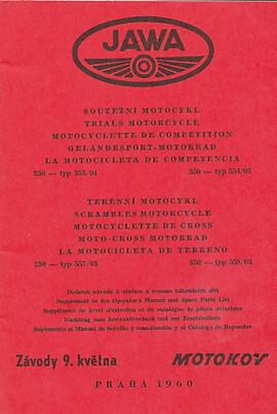 Jawa Geländesport/ Moto Cross 250 und 350 ccm, Typen 353/04, 554/03, 557/03, 558/03, Betriebsanleitung und Ersatzteilkatalog