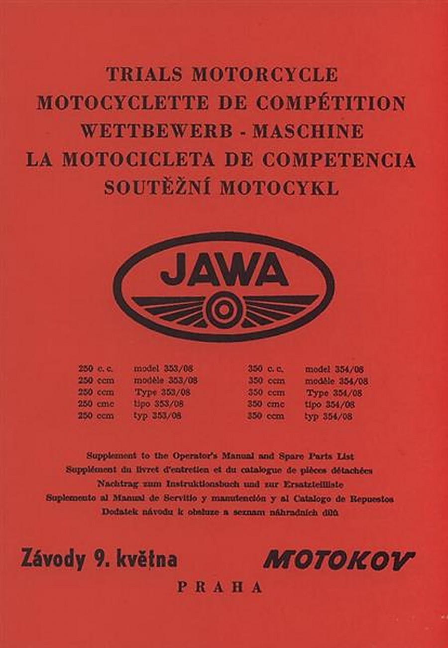 Jawa Wettbewerb-Maschine 250/350, Typen 353/08 u. 354/08, Betriebsanleitung und Ersatzteilkatalog