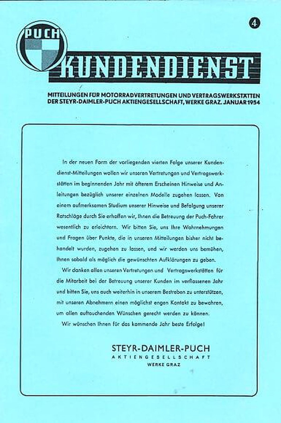 Puch Kundendienstmitteilung Nr. 4 für Vertragswerkstätten