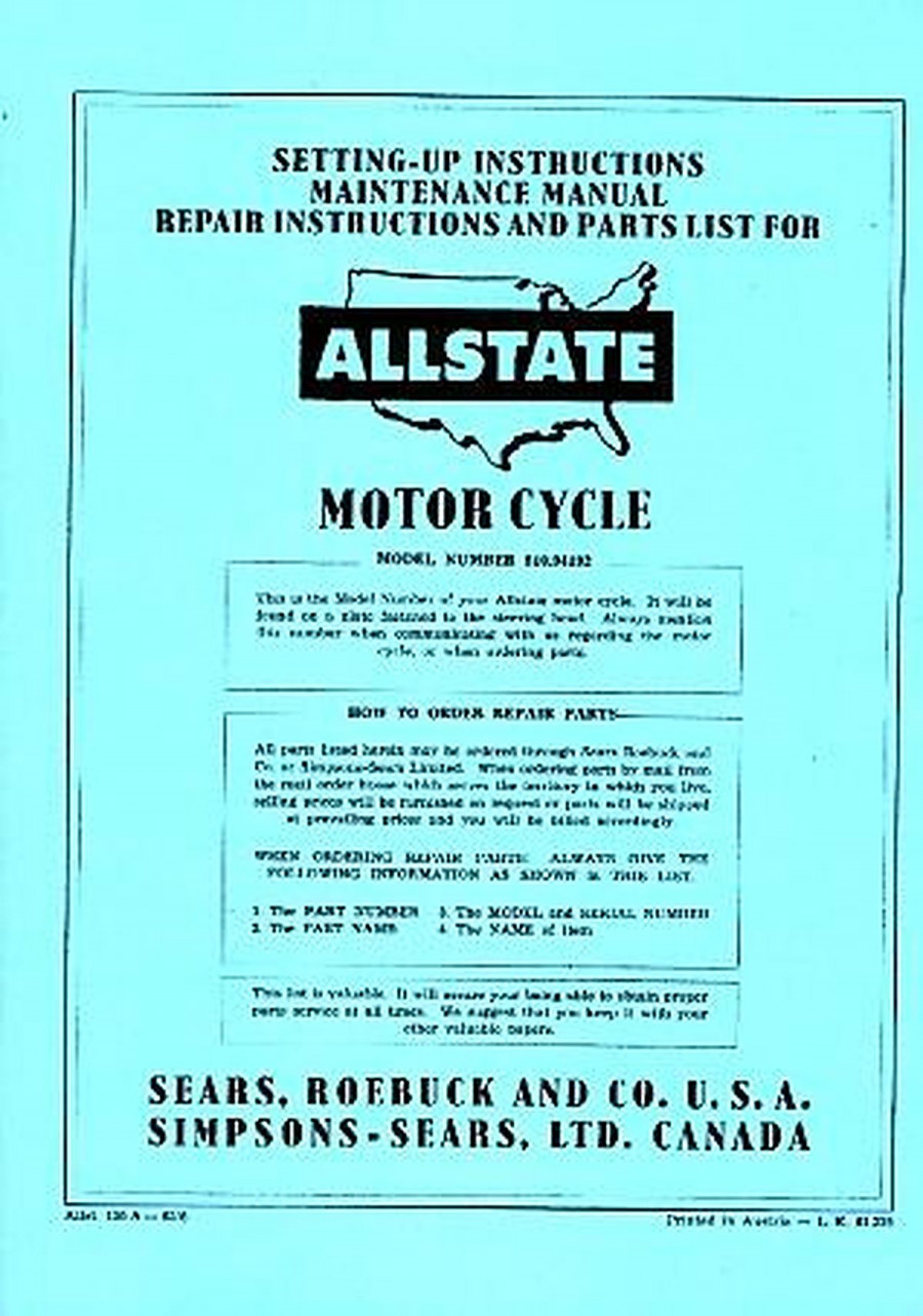 Allstate 150A - Owners Manual, Repair Manual, Spare-parts Catalog
