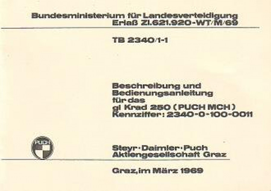 Puch Krad 250 MCH (österr.Bundesheer), Betriebsanleitung