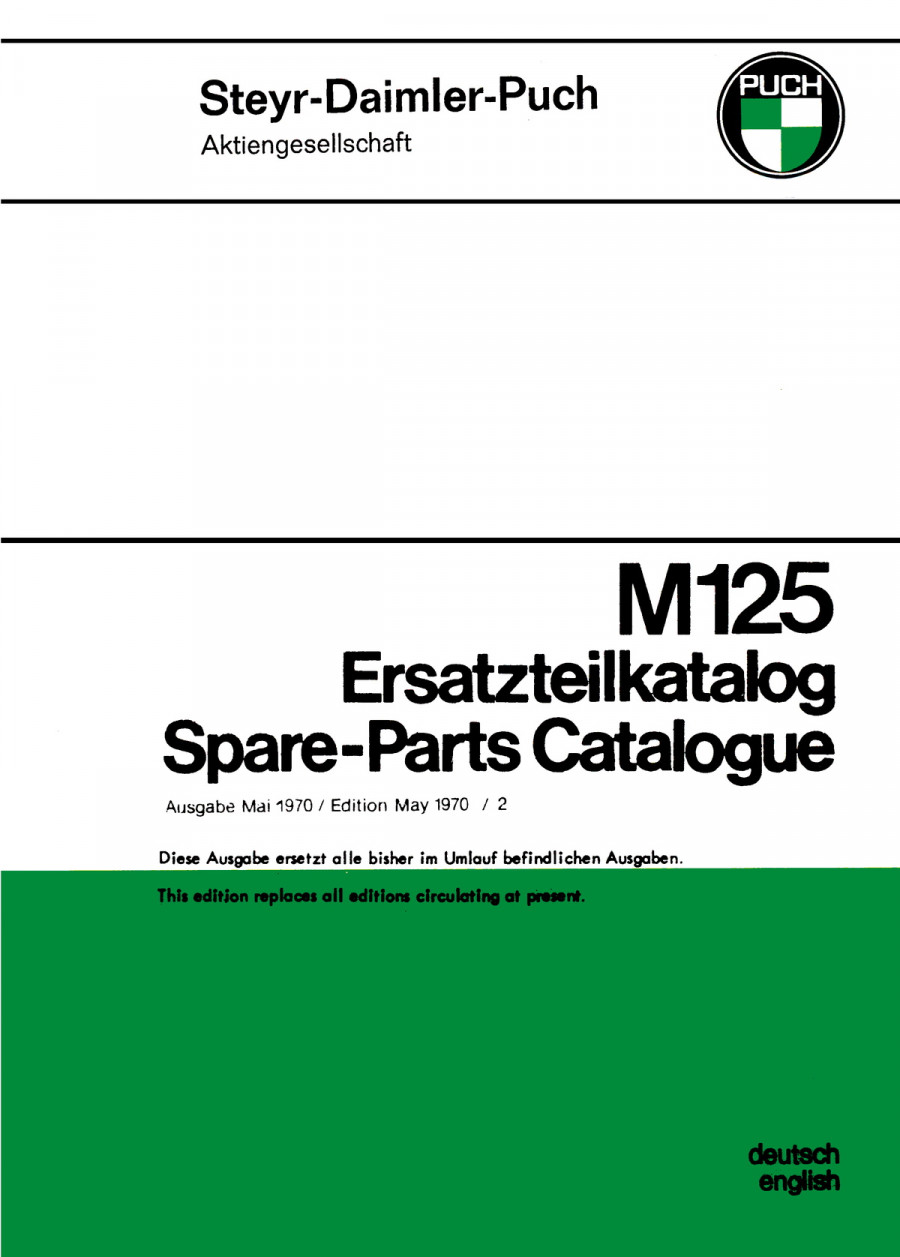 Puch M 125, (beinhaltet alle Modelle), Text in deutsch und englisch, Ersatzteilkatalog