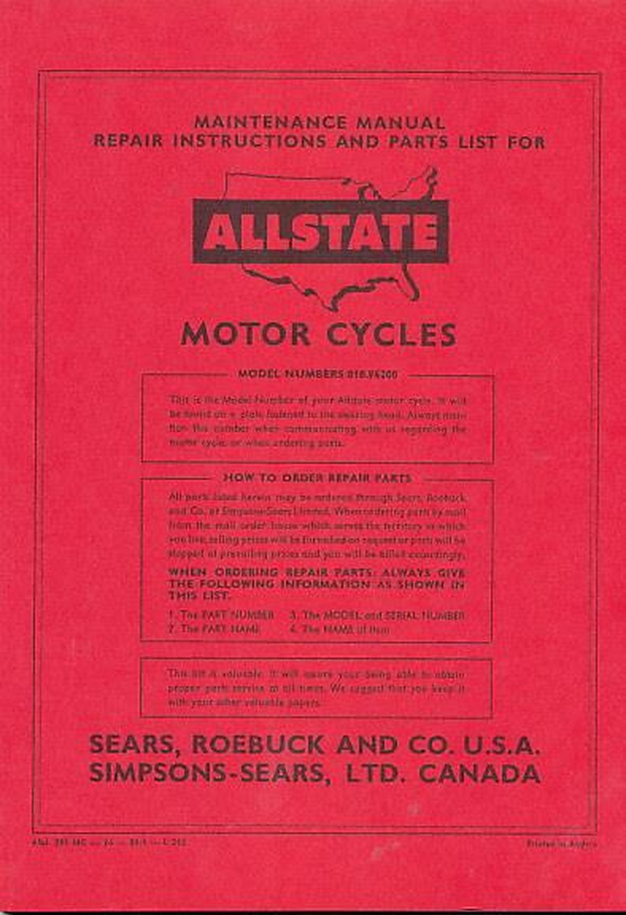 Allstate 250 MC, Moto Cross - Owners Manual, Repair Manual, Spare-parts Catalog