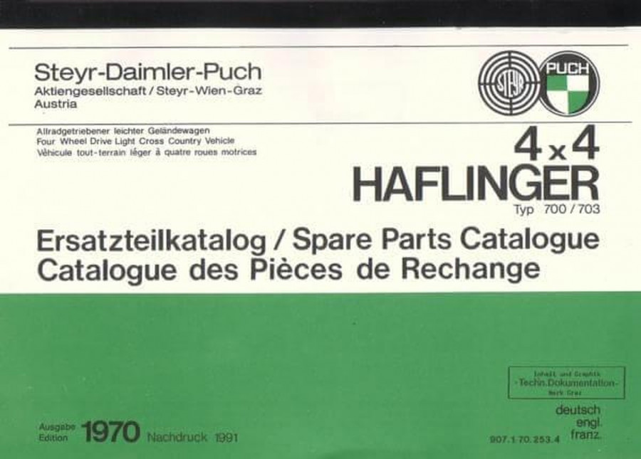 Puch Haflinger 700/703 AP/L, APT, APTL, AP/3, APL/3, APT/3, APTL/3 Ersatzteilkatalog