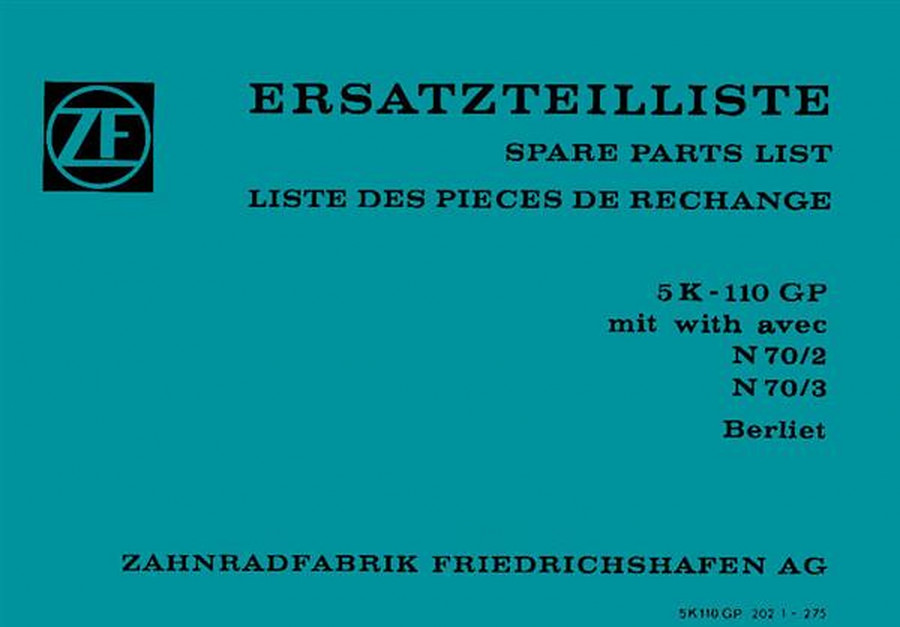 ZF 5K-110GP, N 70/2, N 70/3, Allklauen-Getriebe für Berliet, Ersatzteilliste