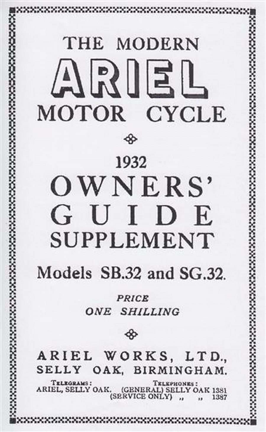 Ariel SB 32 und SG 32, Owner's Guide Supplement