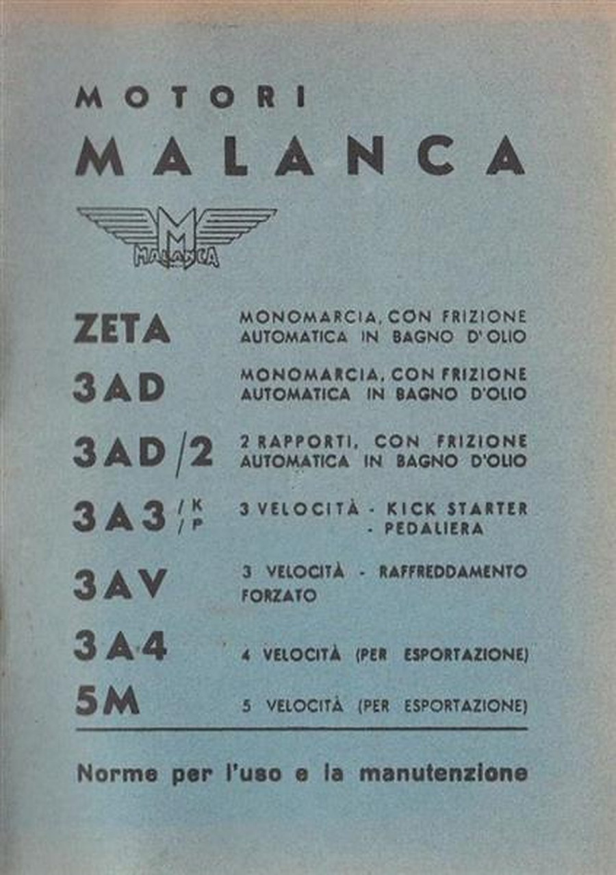 Motori Malanca, Zeta, 3AD, 3AD/2, 3A3/K/P, 3AV, 3A4, 5M, Betriebsanleitung