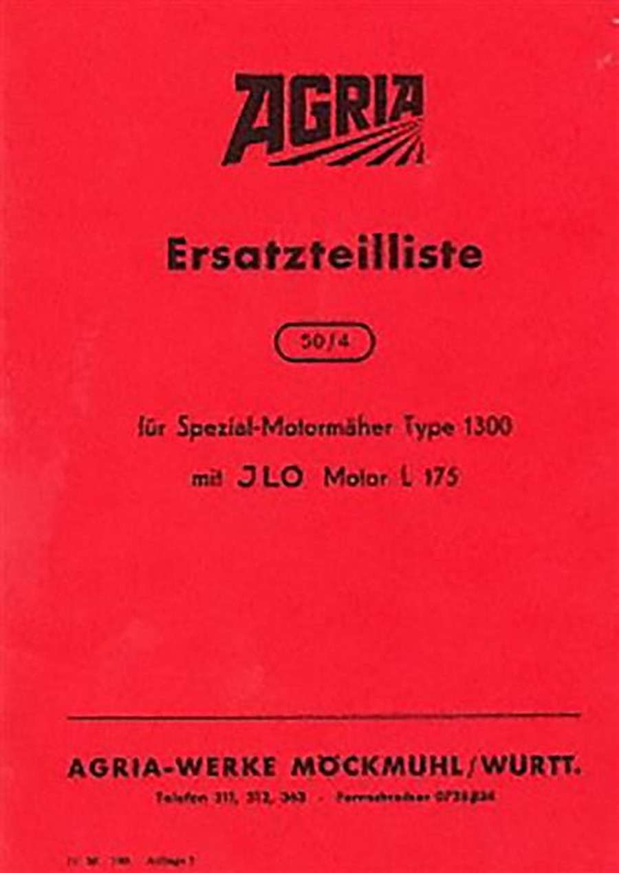 Agria 1300 mit JLO Motor L175 Ersatzteilliste