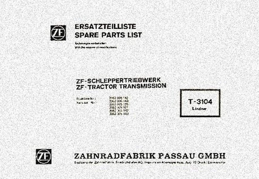 ZF T-3104 Lindner Schleppergetriebe für Traktor Ersatzteilkatalog