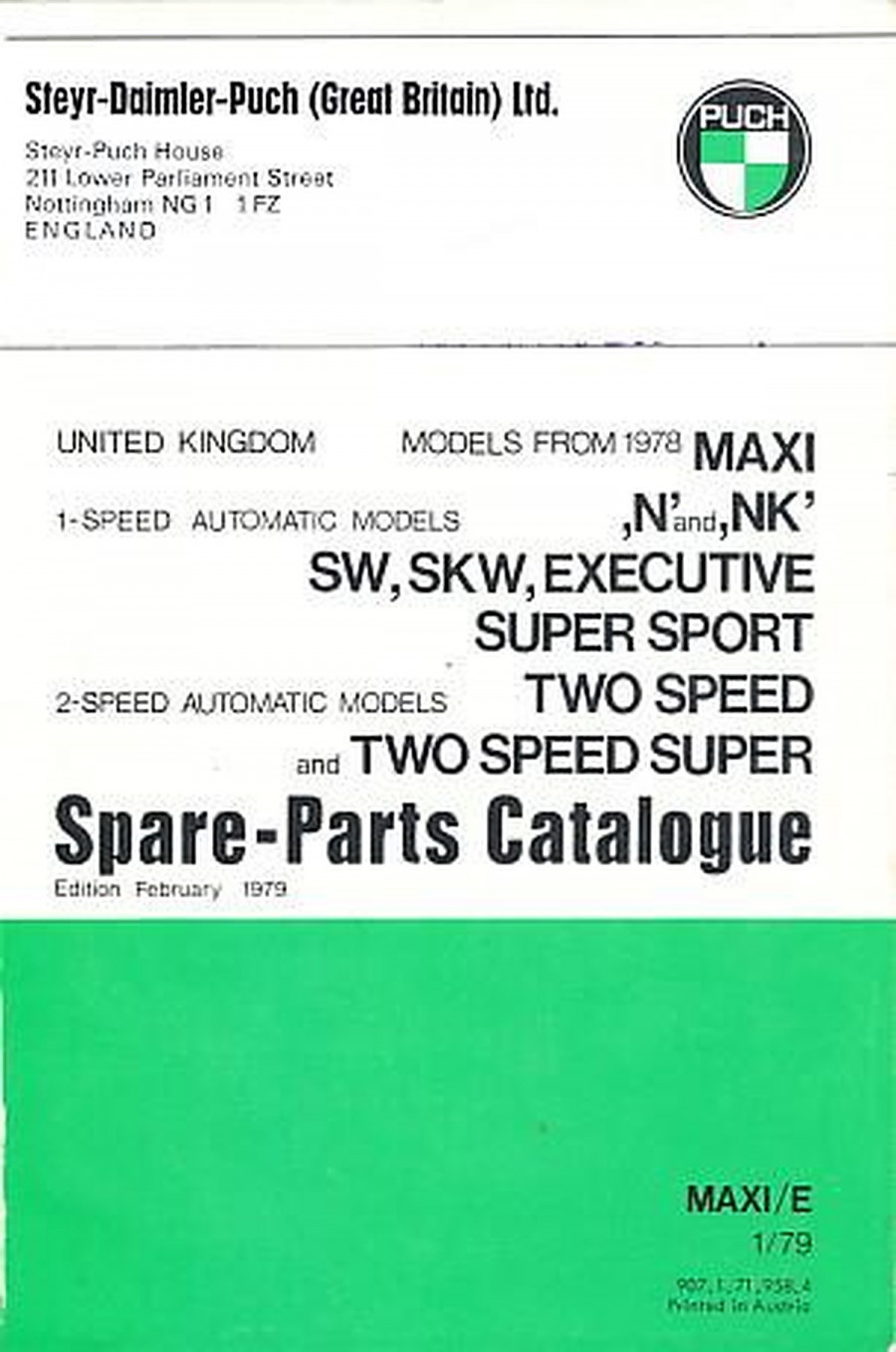 Puch Moped Maxi (models from 1978) "N" and "NK" Spare-Parts Catalogue
