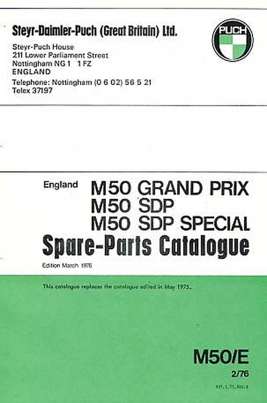 Puch Moped M 50 Grand Prix M 50 SDP, M 50 SDP Special, Spare-Parts-Catalogue
