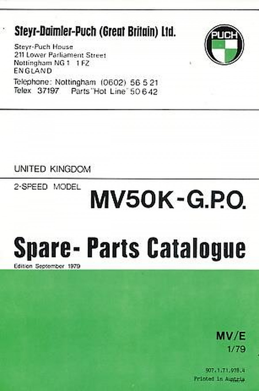 Puch Moped MV 50 K - G.P.O. spare-parts-catalogue