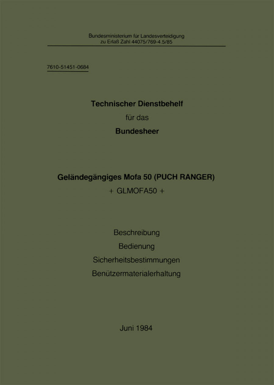 Puch Ranger österreichisches Bundesheer, Betriebsanleitung