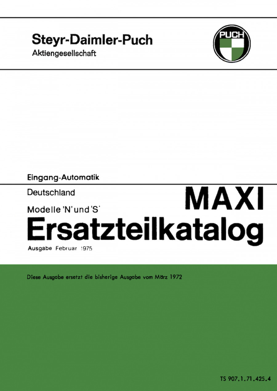 Puch Maxi N und S, 1-Gang-Automatik, Ausführung für Deutschland, Ersatzteilkatalog