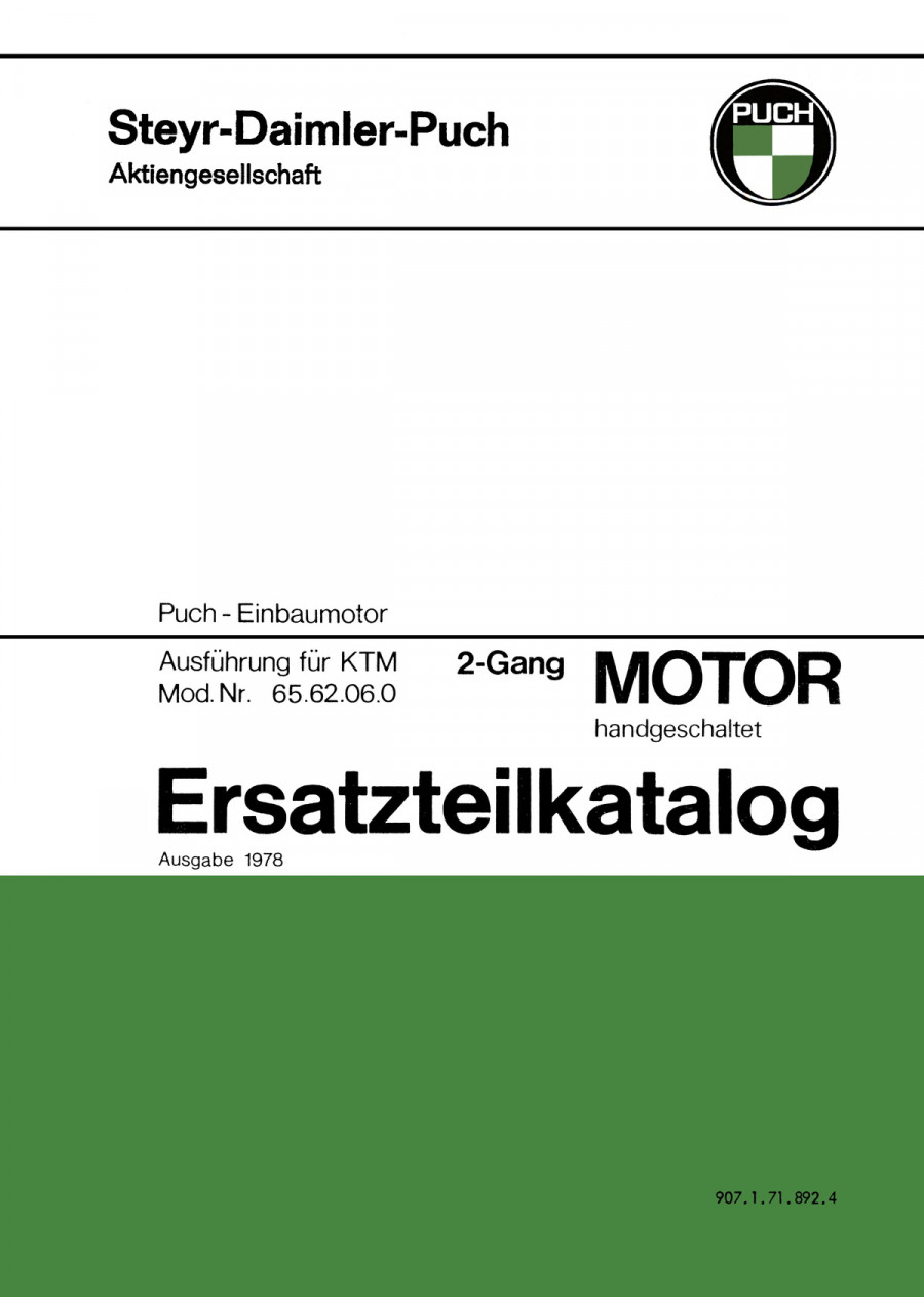 Puch 2-Gang-Motor mit Handschaltung, auch für KTM Hobby und Duo, Modell 1979/80, Ersatzteilkatalog