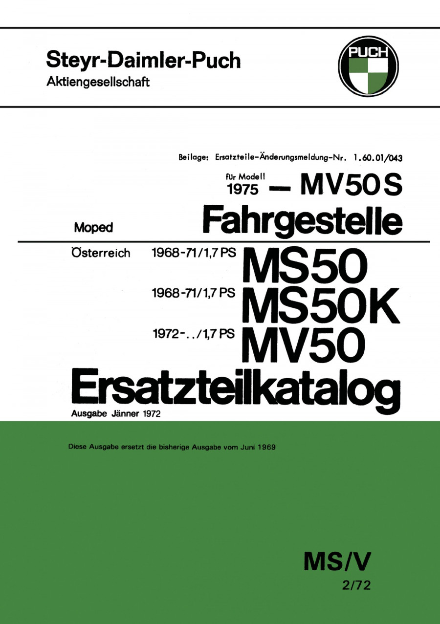 Puch MS50 MS50K MV50 MV50S Fahrgestell Ersatzteilkatalog