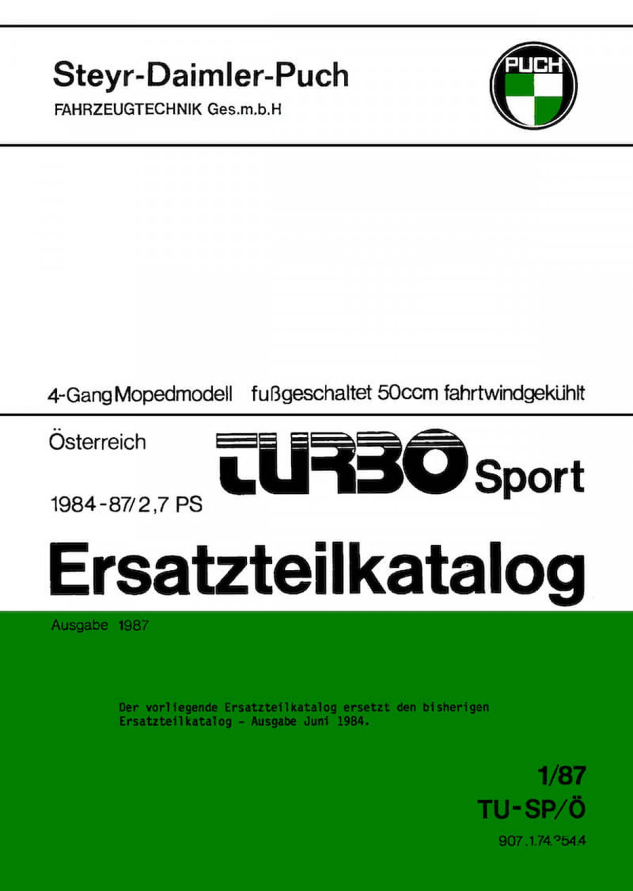 Puch Turbo Sport, 4-Gang, 2,7 PS, Ersatzteilkatalog