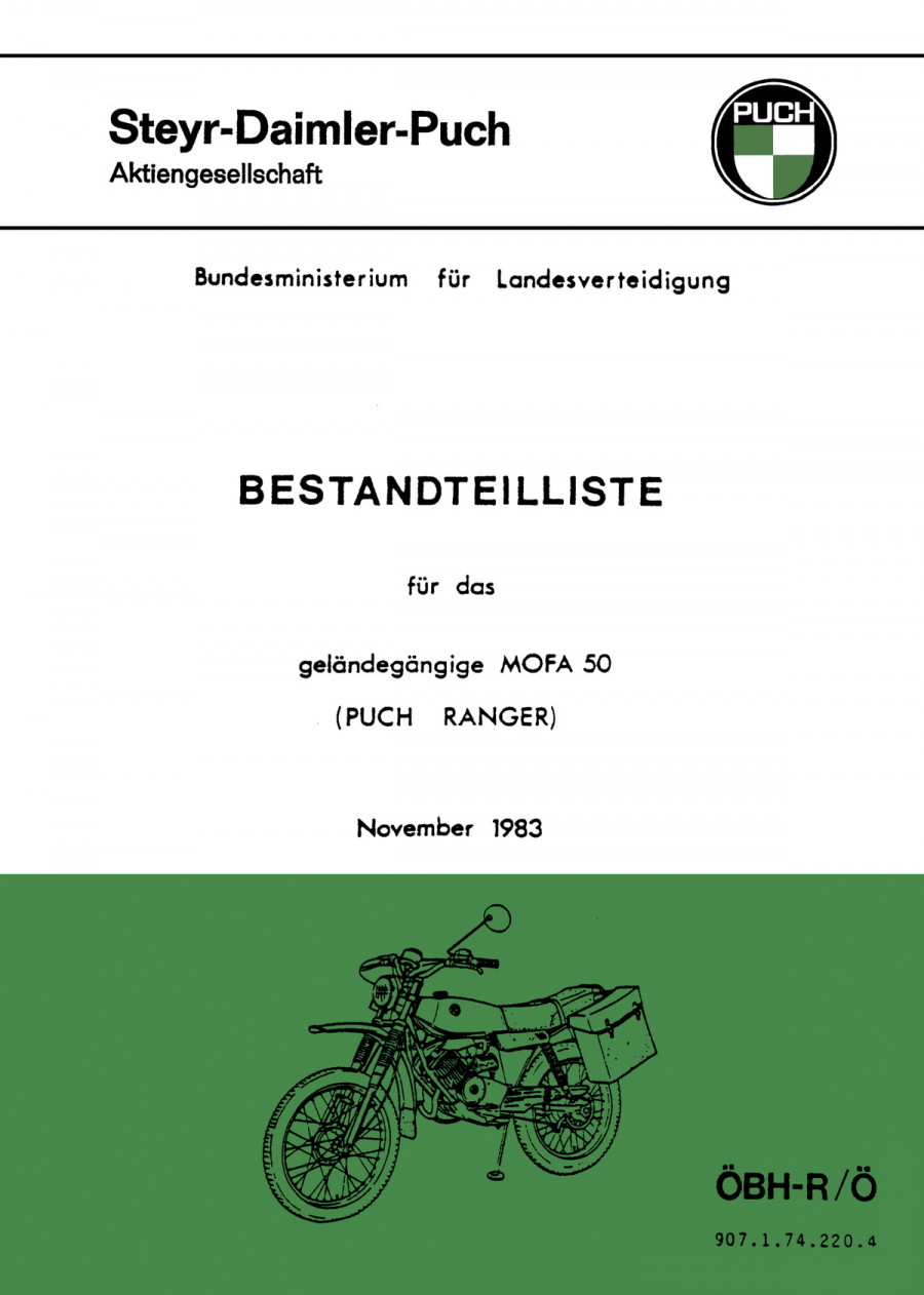 Puch Ranger, Österreichisches Bundesheer, Ersatzteilkatalog