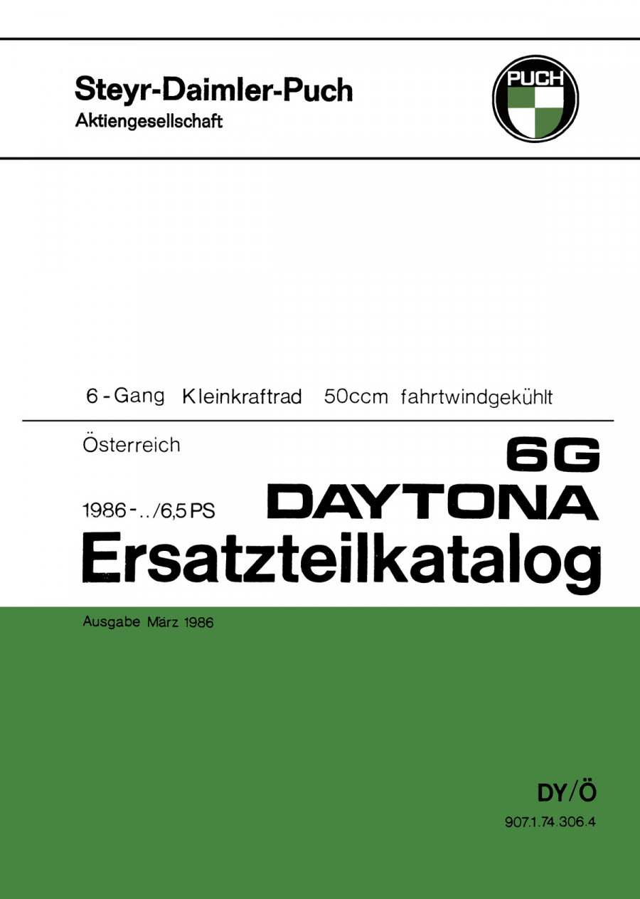 Puch Daytona 6G, Kleinkraftrad, 6-Gang, 6,5 PS, Ersatzteilkatalog