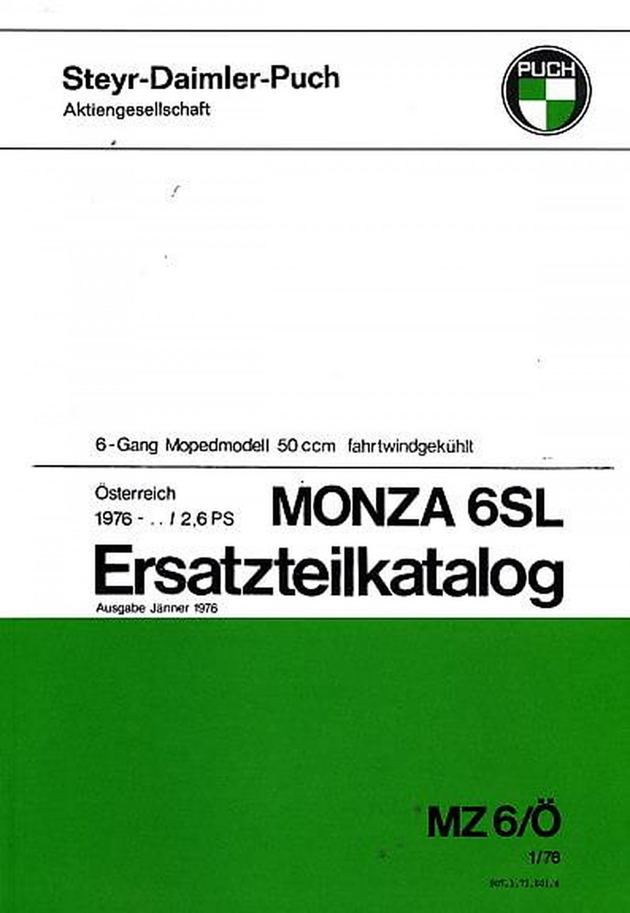 Puch Monza 6 SL, 2,6 PS, fahrtwindgekühlt, Ersatzteilkatalog