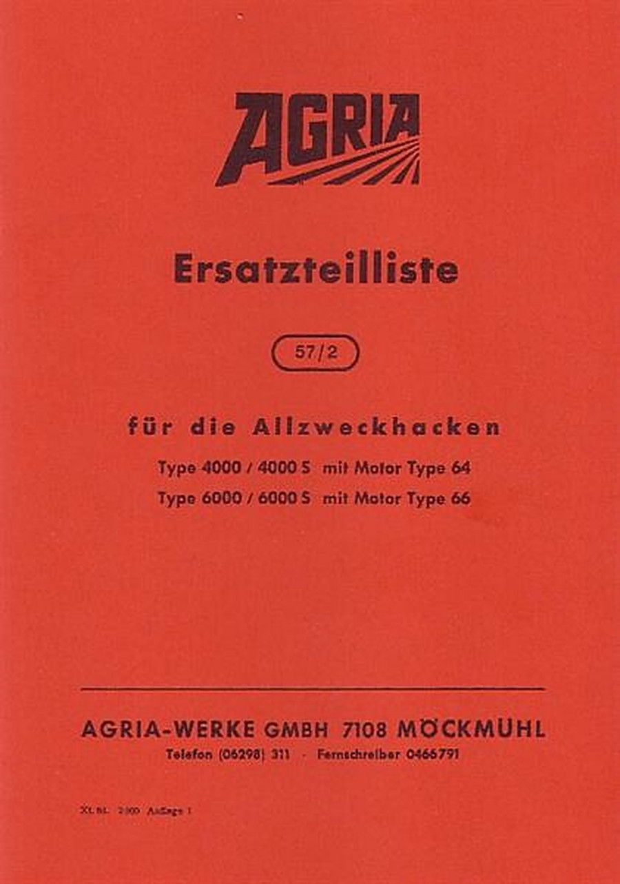 Agria 4000 4000S 6000 6000S Ersatzteilliste