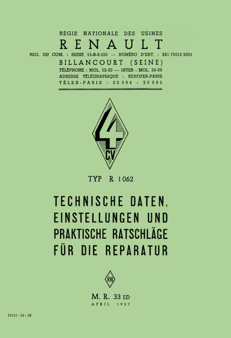 Renault 4 CV, Typ R 1062, Reparaturanleitung