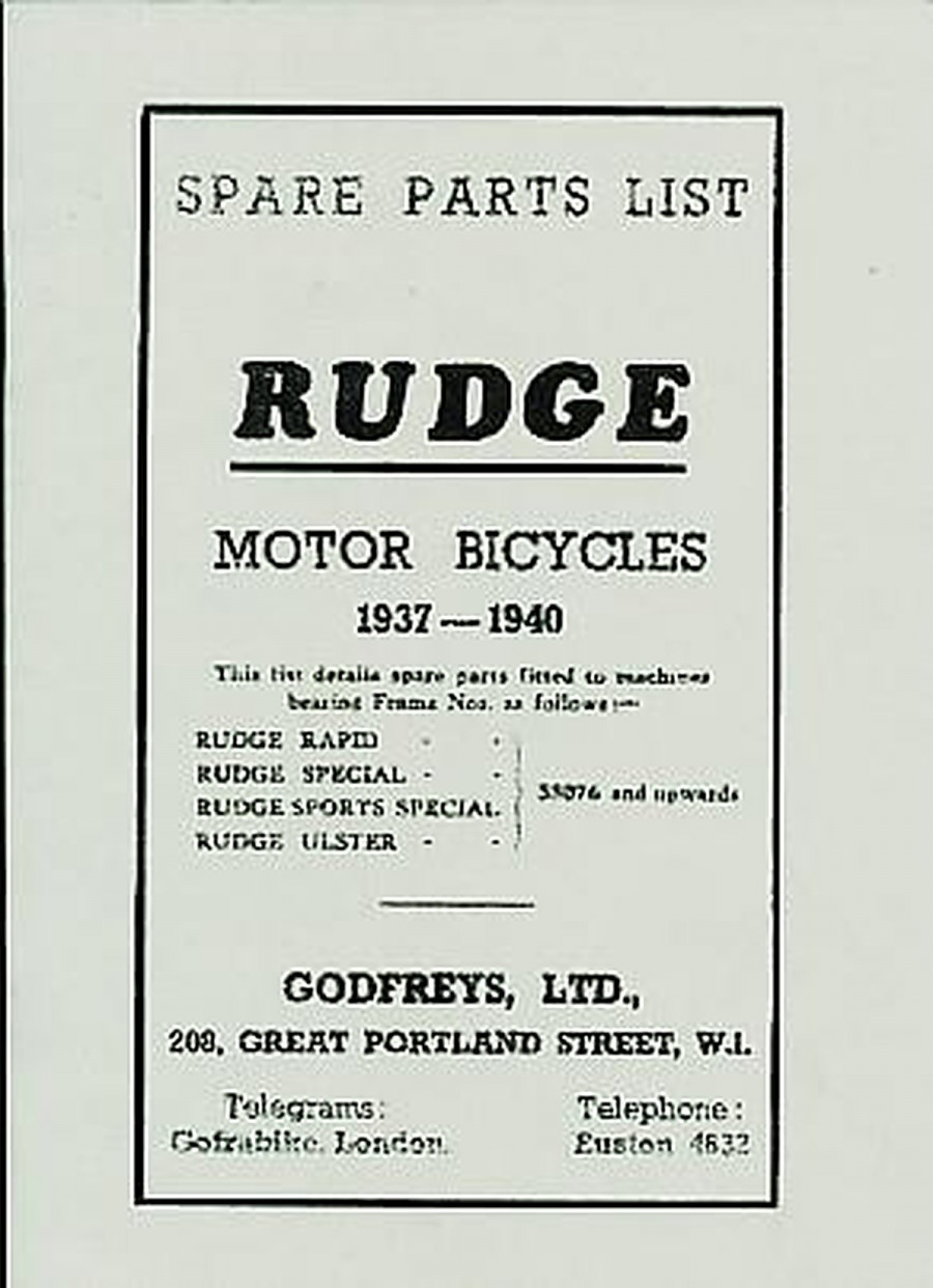 Rudge Rapid, Special, Sports Special, Ulster, Spare Parts List