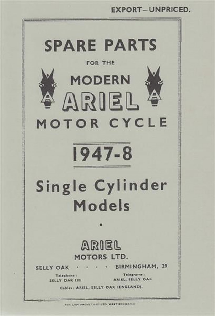 Ariel Single Zylinder Models 1947/48, Spare Parts