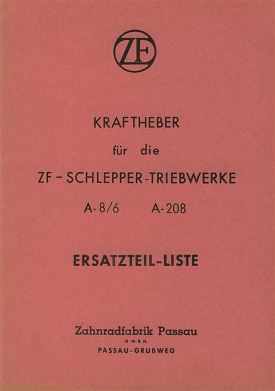 ZF A-8/6 und A-208 Kraftheber Traktor Ersatzteilkatalog