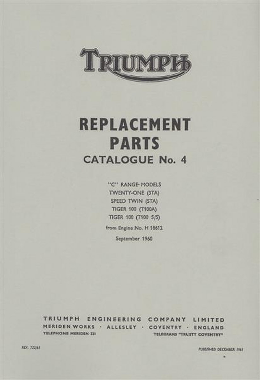 Triumph "C" Range Models, 3TA, 5TA, T100A, T100 S/S, Parts Catalogue