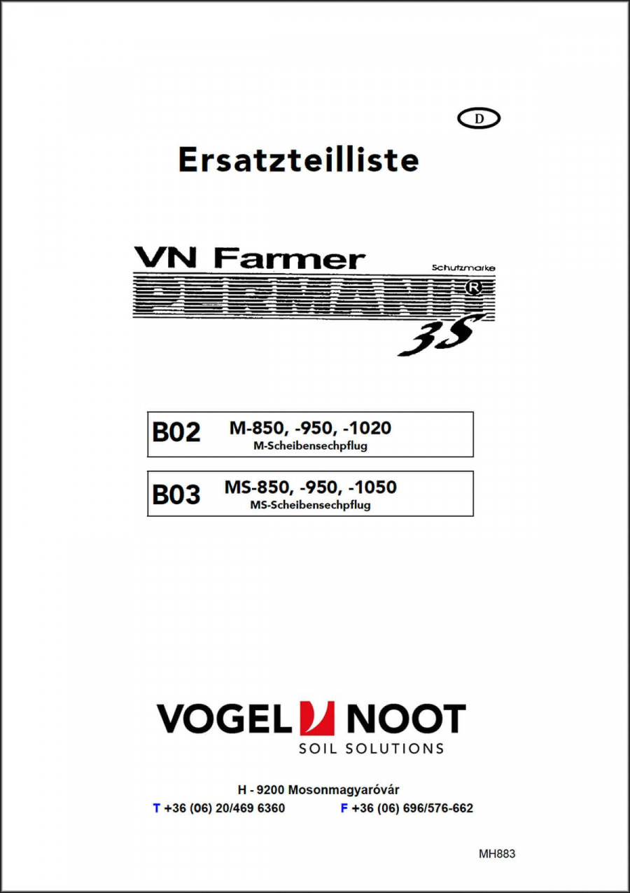Vogel & Noot Farmer Permanit 3S B02 und B03 Ersatzteilliste