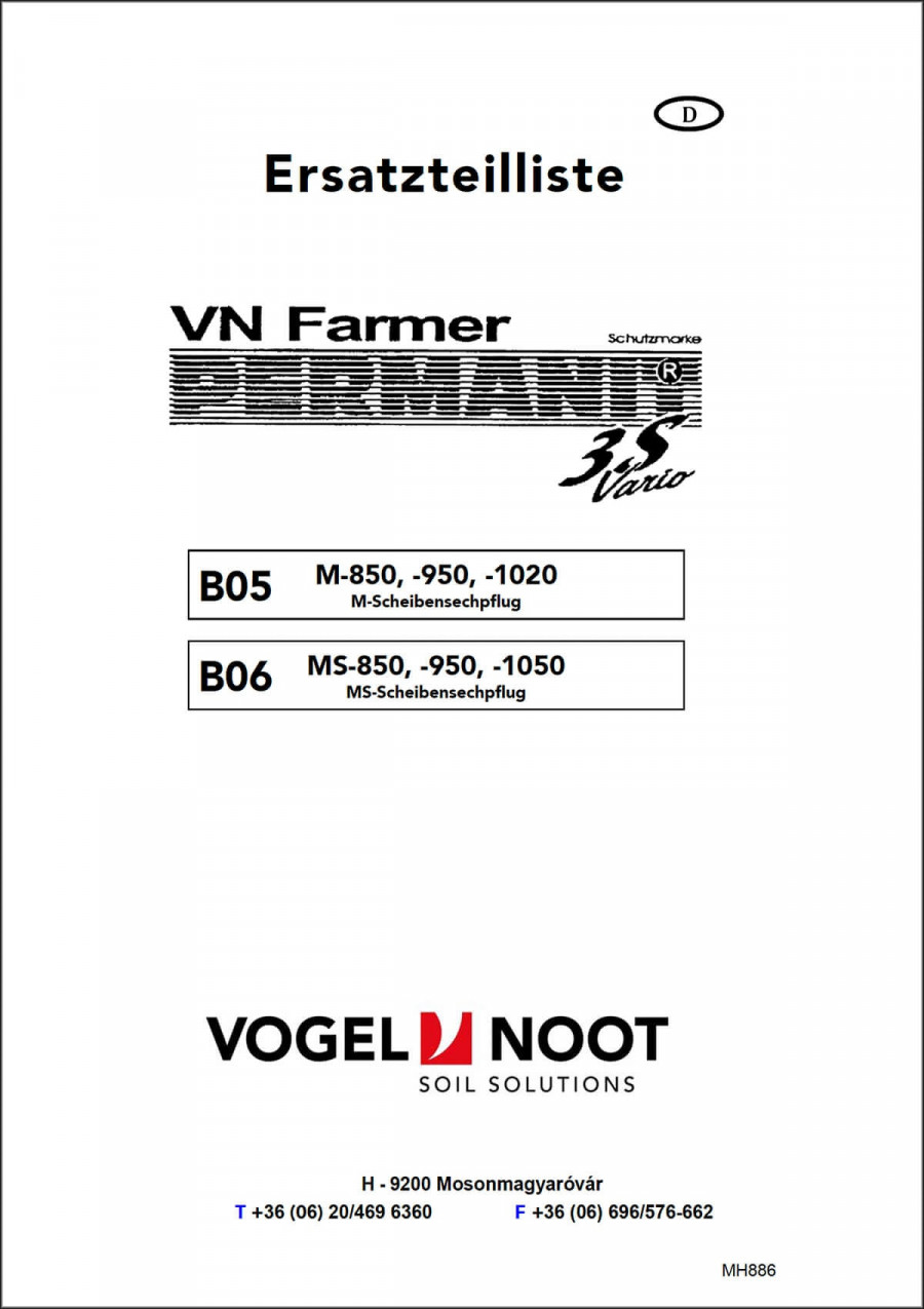 Vogel & Noot Farmer Permanit 3S B05 und B06 Ersatzteilliste