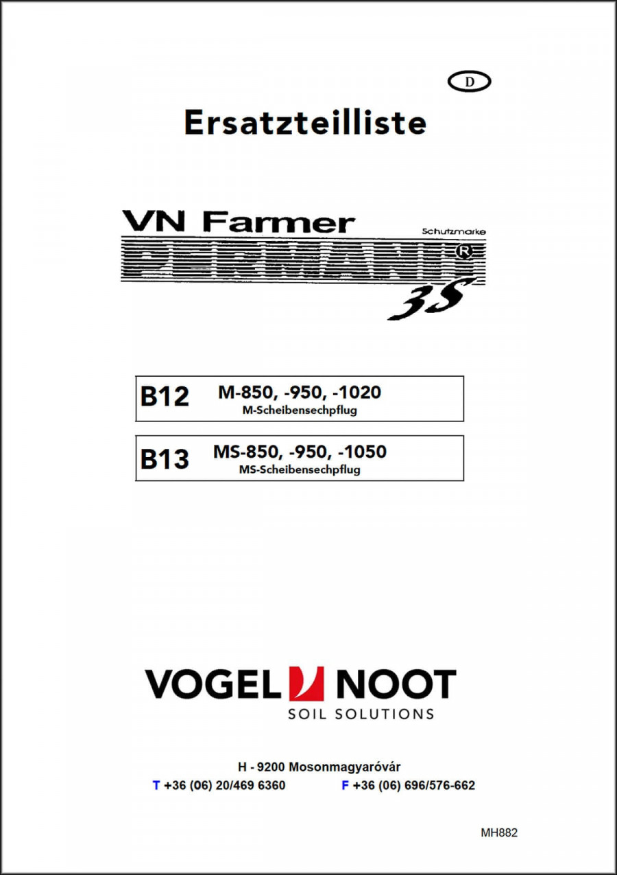 Vogel & Noot Farmer Permanit 3S B12 und B13 Ersatzteilliste