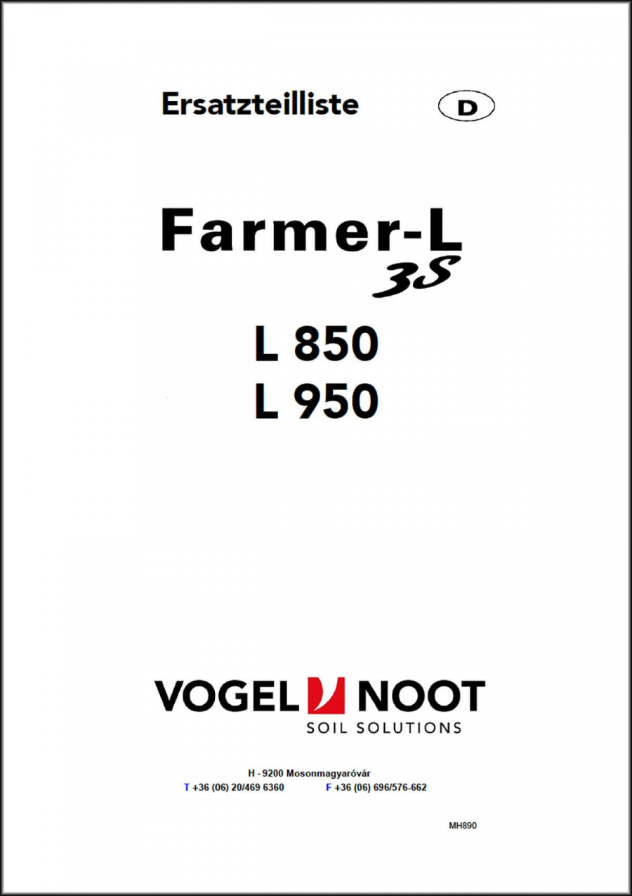 Vogel & Noot Farmer-L 3S L850 und L950 Ersatzteilliste