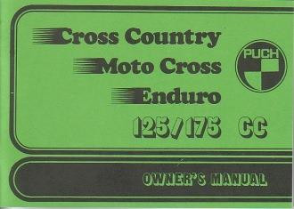 Puch Motorcycle Cross country, Motocross, Enduro, (5-speed), Owners Manual