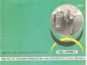 Velorex Beiwagen 562 angeschlossen an Jawa Motorrad 350 Typ 634-4, Anbau- und Einstellungsanleitung