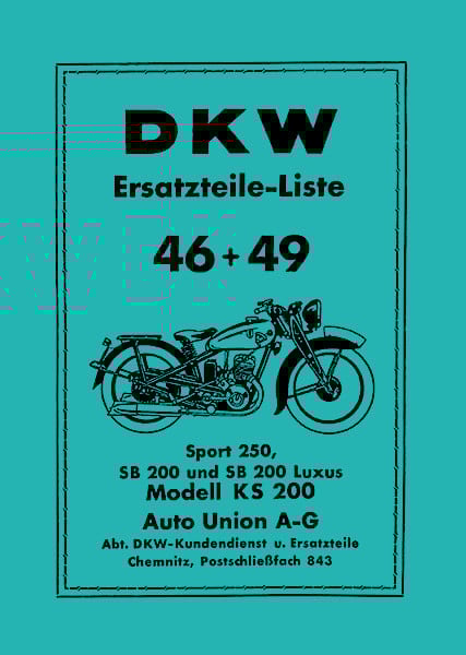 DKW KS200 SB200 SB250 SB200 Luxus und Sport 250 Ersatzteilkatalog