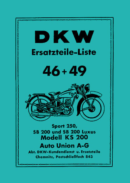 DKW KS200 SB200 SB250 SB200 Luxus und Sport 250 Ersatzteilkatalog