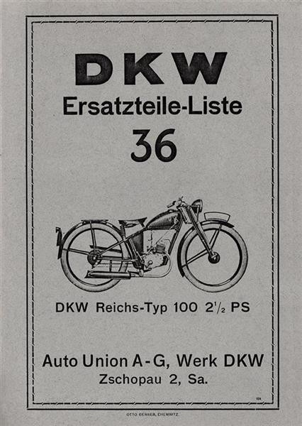 DKW RT100 Reichs-Typ 2 1/2 PS Ersatzteilkatalog