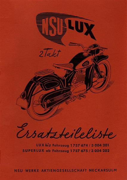 NSU Lux und Superlux Ersatzteilliste