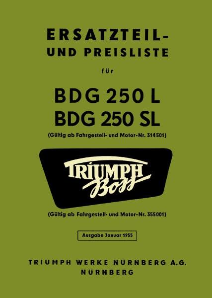 Triumph Boss BDG250L und BDG250SL Ersatzteilkatalog