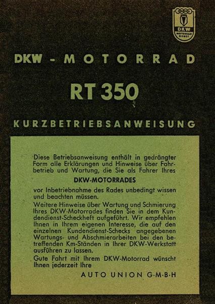 DKW RT350 und RT350S Kurz-Betriebsanleitung